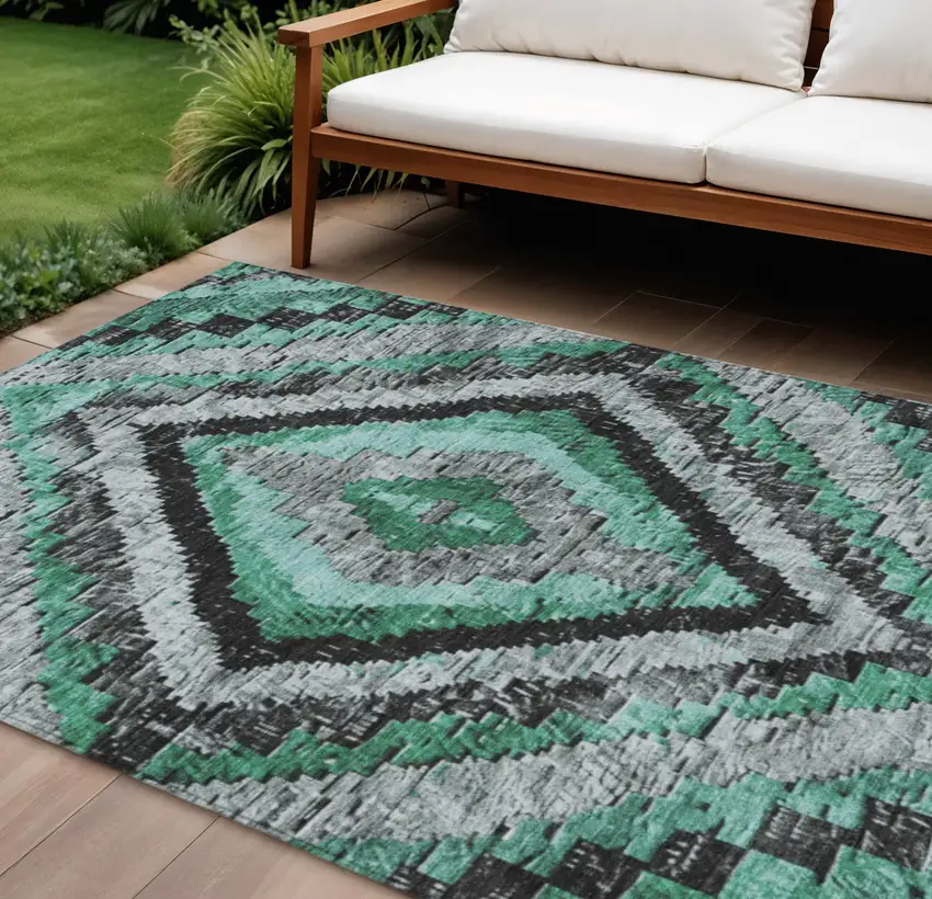 Pale Aqua And Gray Aztec Washable Indoor Outdoor Area Rug Photo 2