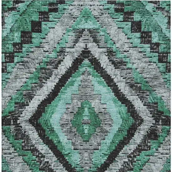 Pale Aqua And Gray Aztec Washable Indoor Outdoor Area Rug Photo 4