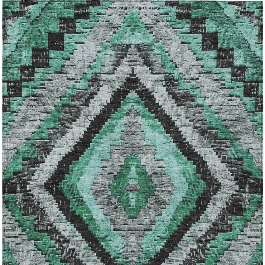 Pale Aqua And Gray Aztec Washable Indoor Outdoor Area Rug Photo 4