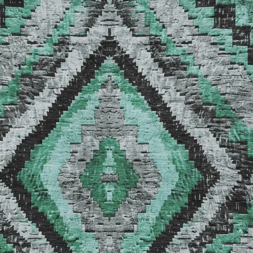 Pale Aqua And Gray Aztec Washable Indoor Outdoor Area Rug Photo 4
