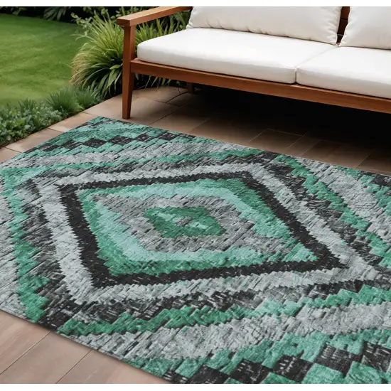 Pale Aqua And Gray Aztec Washable Indoor Outdoor Area Rug Photo 2