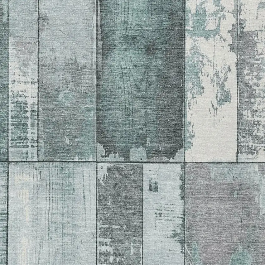 Pale Aqua And Gray Geometric Washable Indoor Outdoor Area Rug Photo 3