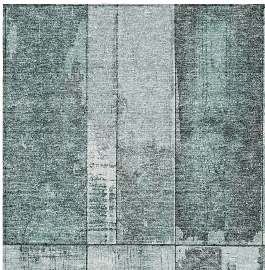 Pale Aqua And Gray Geometric Washable Indoor Outdoor Area Rug Photo 9