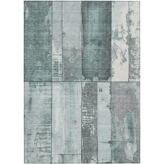 Pale Aqua And Gray Geometric Washable Indoor Outdoor Area Rug Photo 8