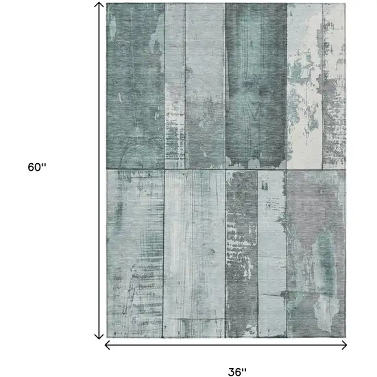 Pale Aqua And Gray Geometric Washable Indoor Outdoor Area Rug Photo 9