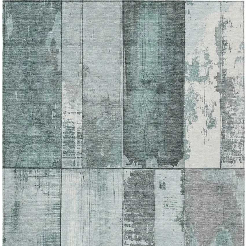 Pale Aqua And Gray Geometric Washable Indoor Outdoor Area Rug Photo 1