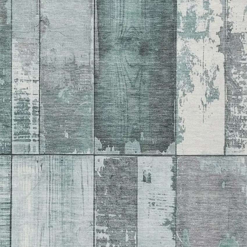 Pale Aqua And Gray Geometric Washable Indoor Outdoor Area Rug Photo 3