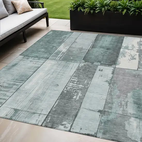 Pale Aqua And Gray Geometric Washable Indoor Outdoor Area Rug Photo 2