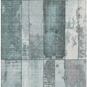 Photo of Pale Aqua And Gray Geometric Washable Indoor Outdoor Area Rug