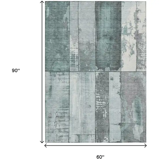 Pale Aqua And Gray Geometric Washable Indoor Outdoor Area Rug Photo 9