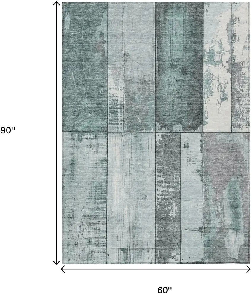 Pale Aqua And Gray Geometric Washable Indoor Outdoor Area Rug Photo 9