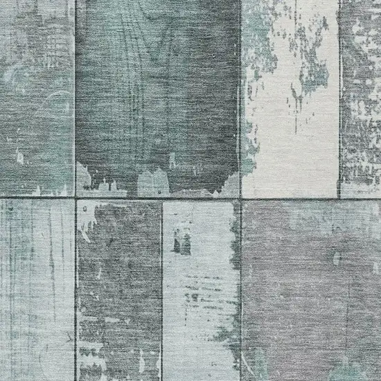 Pale Aqua And Gray Geometric Washable Indoor Outdoor Area Rug Photo 3