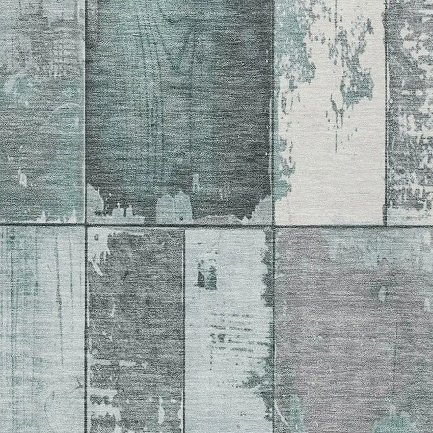 Pale Aqua And Gray Geometric Washable Indoor Outdoor Area Rug Photo 3