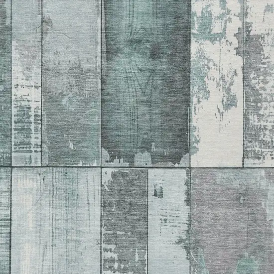 Pale Aqua And Gray Geometric Washable Indoor Outdoor Area Rug Photo 1