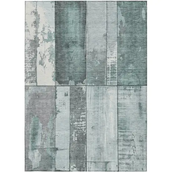 Pale Aqua And Gray Geometric Washable Indoor Outdoor Area Rug Photo 9