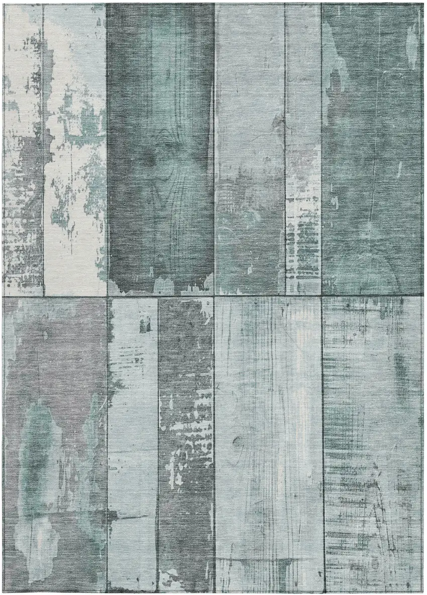 Pale Aqua And Gray Geometric Washable Indoor Outdoor Area Rug Photo 9