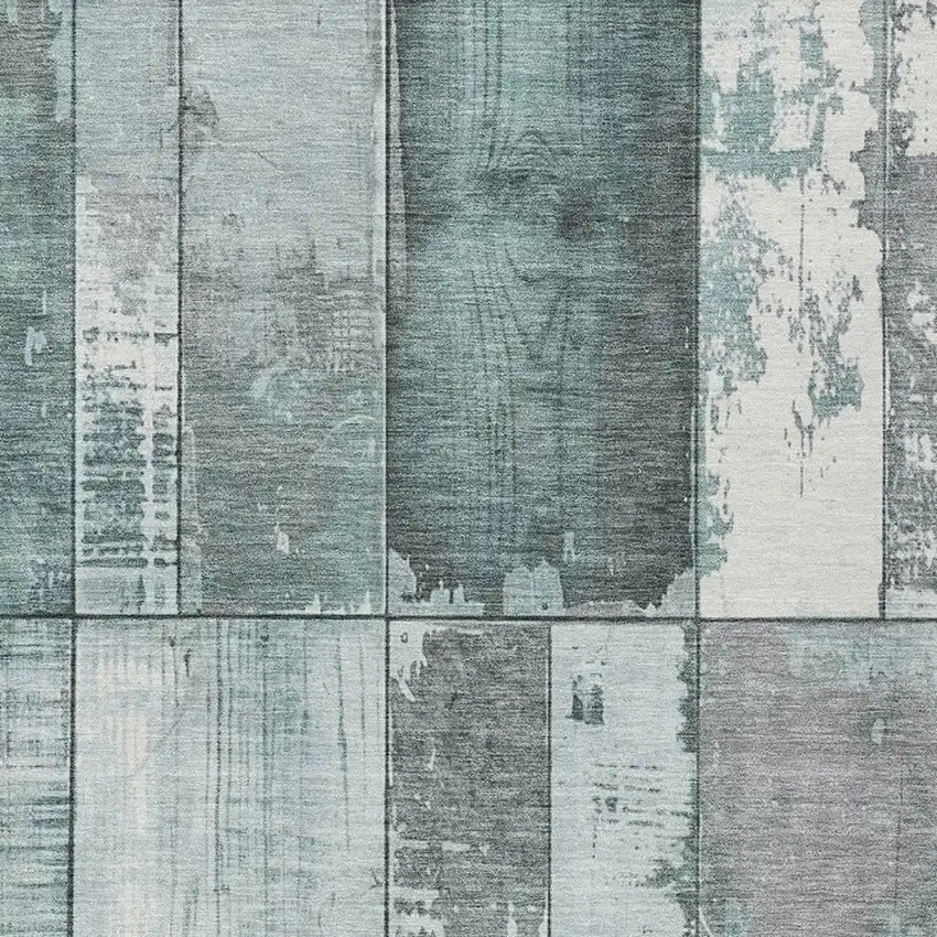 Pale Aqua And Gray Geometric Washable Indoor Outdoor Area Rug Photo 3