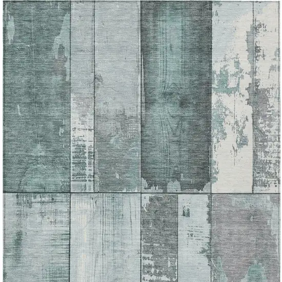 Pale Aqua And Gray Geometric Washable Indoor Outdoor Area Rug Photo 1