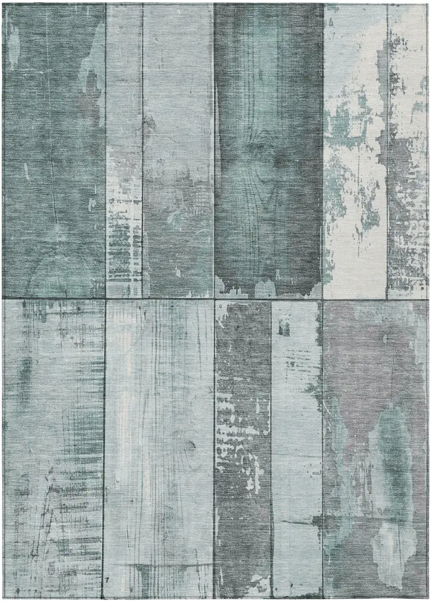 Pale Aqua And Gray Geometric Washable Indoor Outdoor Area Rug Photo 8