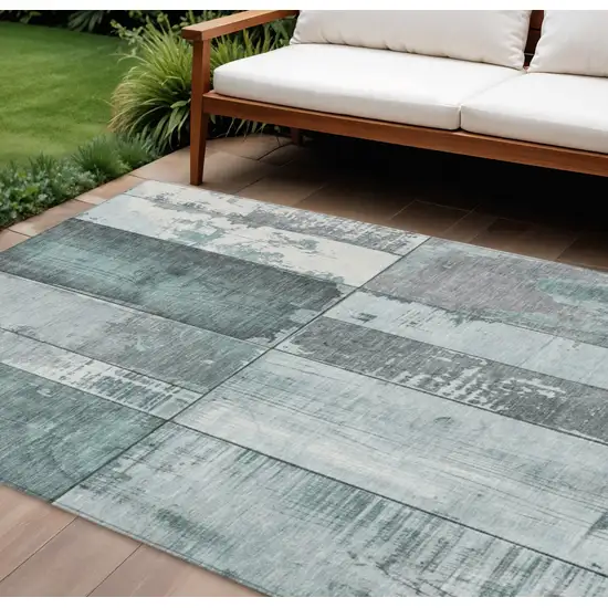 Pale Aqua And Gray Geometric Washable Indoor Outdoor Area Rug Photo 2