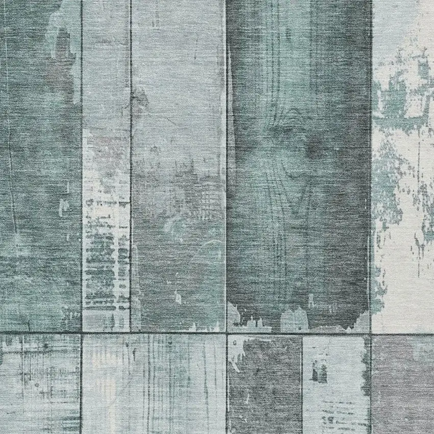 Pale Aqua And Gray Geometric Washable Indoor Outdoor Area Rug Photo 3