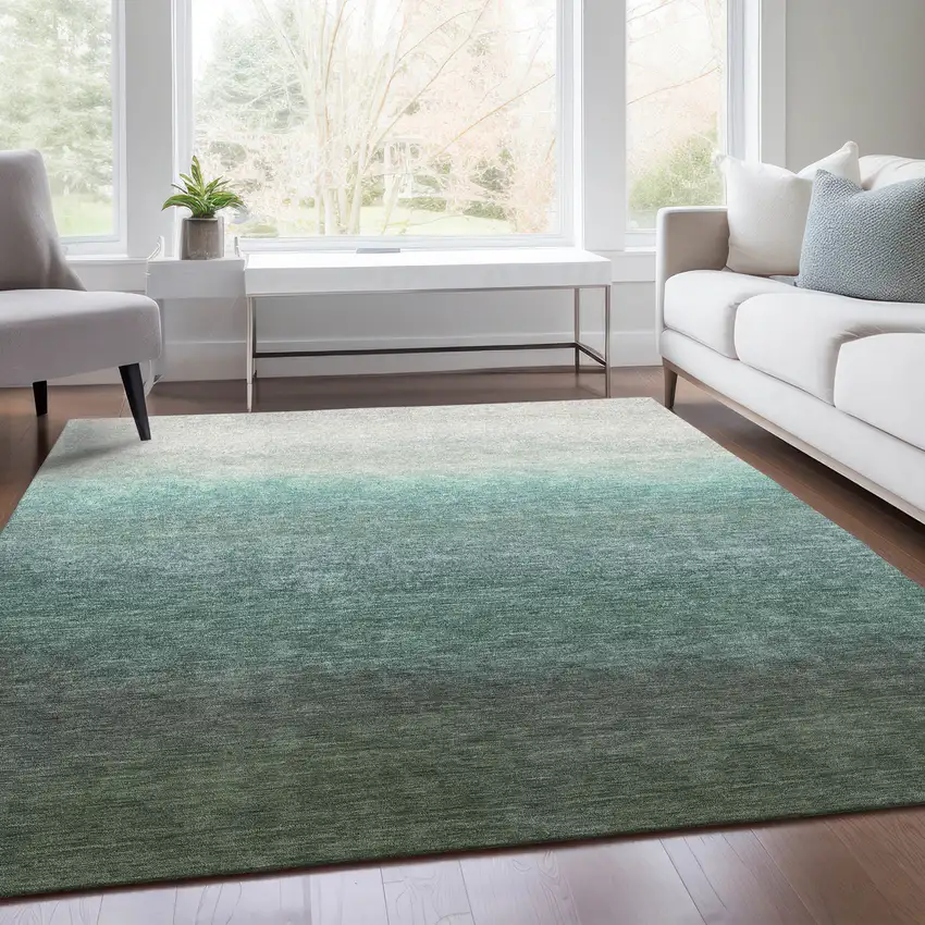 Pale Aqua And Gray Ombre Washable Indoor Outdoor Area Rug Photo 7