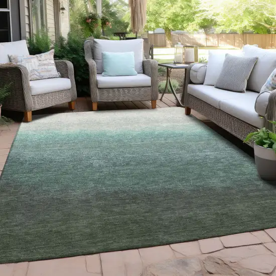 Pale Aqua And Gray Ombre Washable Indoor Outdoor Area Rug Photo 5