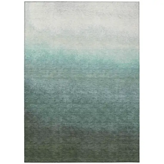 Pale Aqua And Gray Ombre Washable Indoor Outdoor Area Rug Photo 1