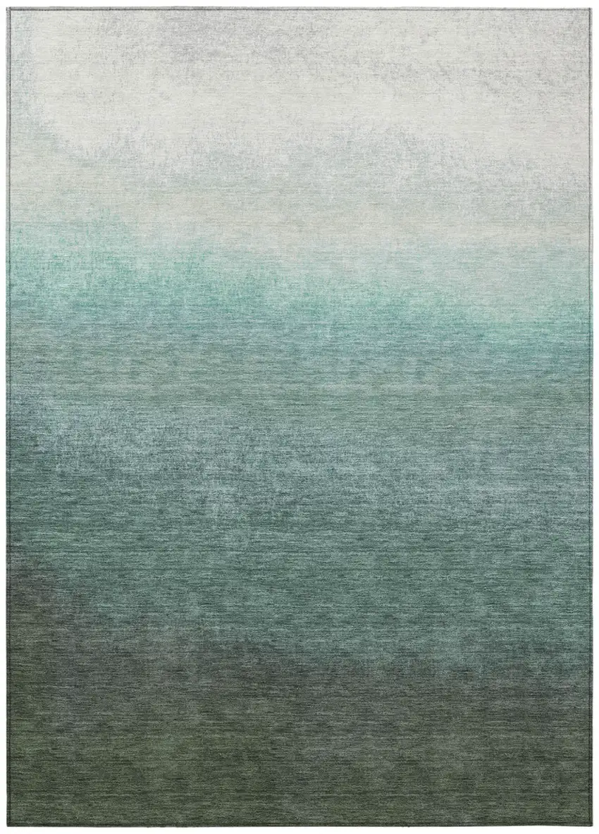 Pale Aqua And Gray Ombre Washable Indoor Outdoor Area Rug Photo 1