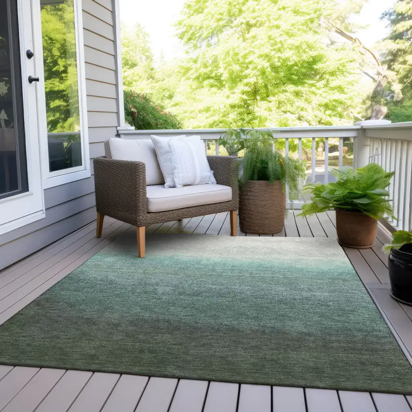 Pale Aqua And Gray Ombre Washable Indoor Outdoor Area Rug Photo 8