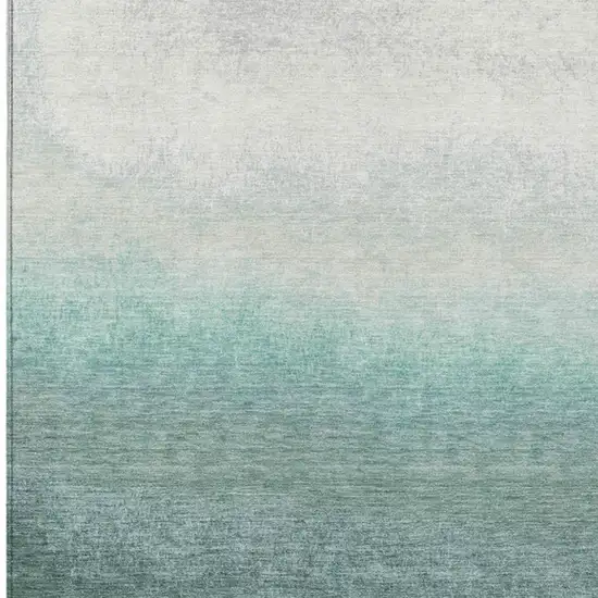 Pale Aqua And Gray Ombre Washable Indoor Outdoor Area Rug Photo 3