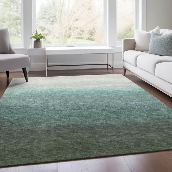 Pale Aqua And Gray Ombre Washable Indoor Outdoor Area Rug Photo 7