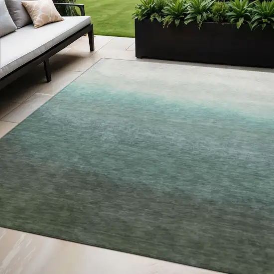 Pale Aqua And Gray Ombre Washable Indoor Outdoor Area Rug Photo 2