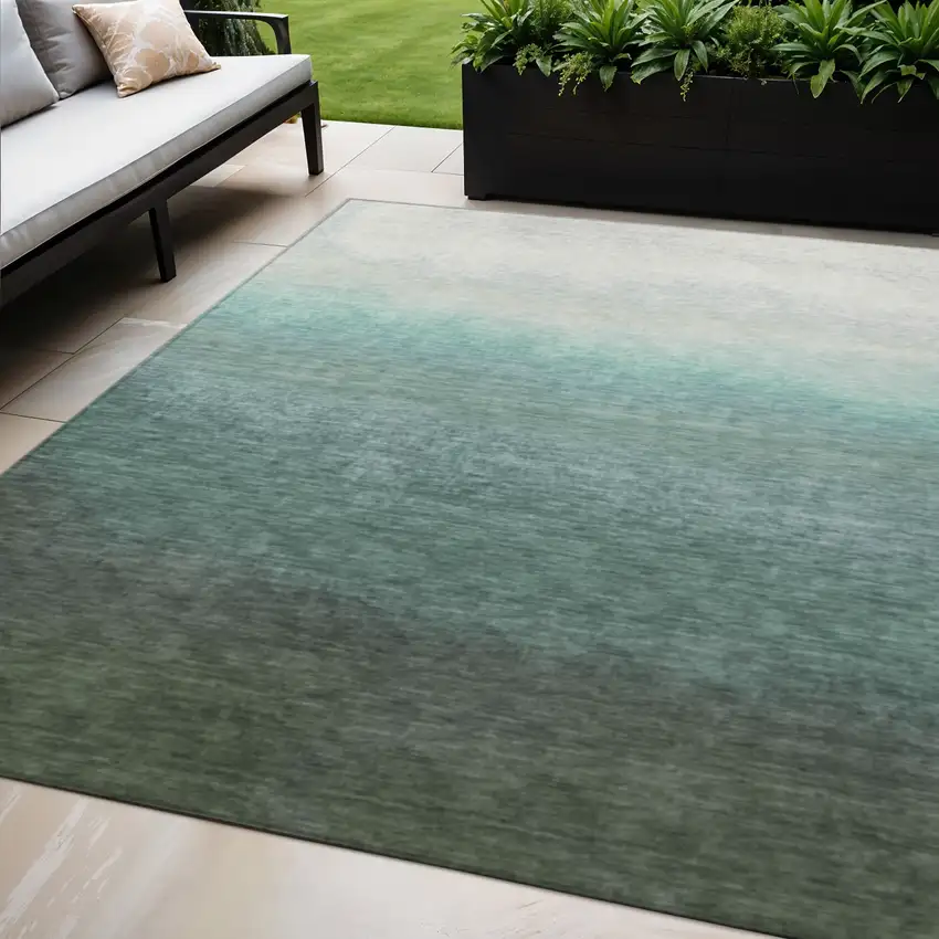 Pale Aqua And Gray Ombre Washable Indoor Outdoor Area Rug Photo 2
