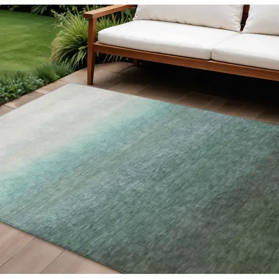 Pale Aqua And Gray Ombre Washable Indoor Outdoor Area Rug Photo 2