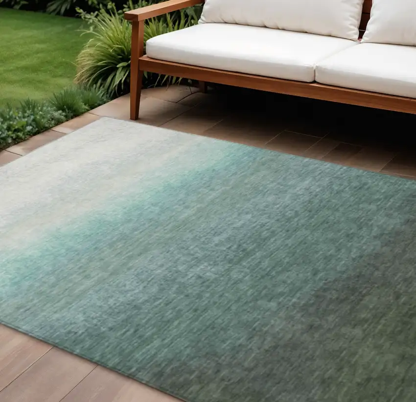 Pale Aqua And Gray Ombre Washable Indoor Outdoor Area Rug Photo 2
