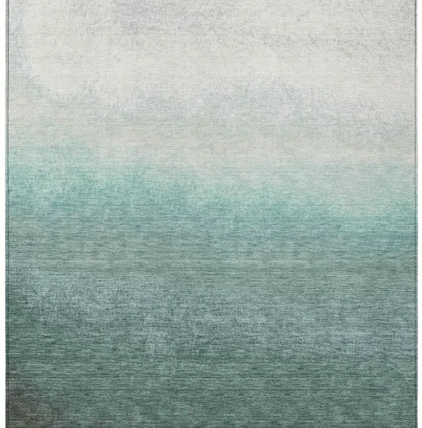 Pale Aqua And Gray Ombre Washable Indoor Outdoor Area Rug Photo 4