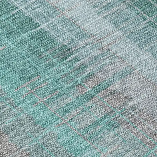 Pale Aqua And Gray Striped Washable Indoor Outdoor Area Rug Photo 8