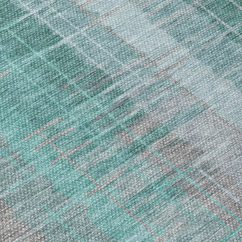 Pale Aqua And Gray Striped Washable Indoor Outdoor Area Rug Photo 8