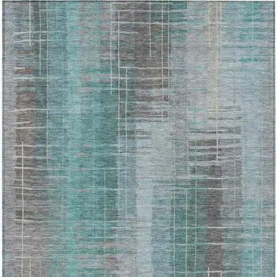 Pale Aqua And Gray Striped Washable Indoor Outdoor Area Rug Photo 7