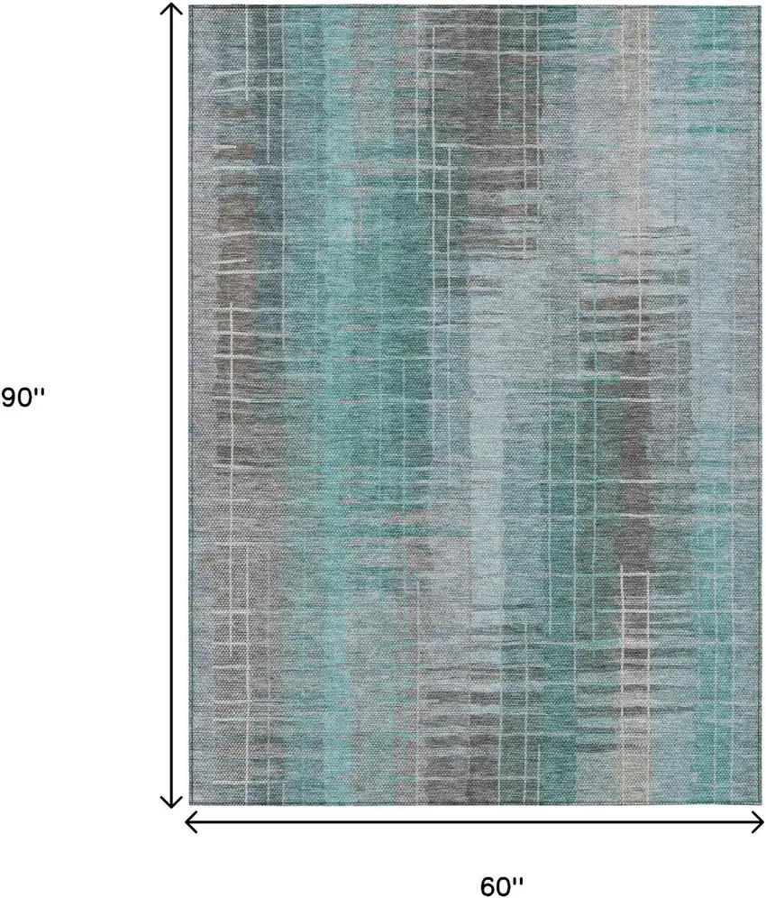 Pale Aqua And Gray Striped Washable Indoor Outdoor Area Rug Photo 3
