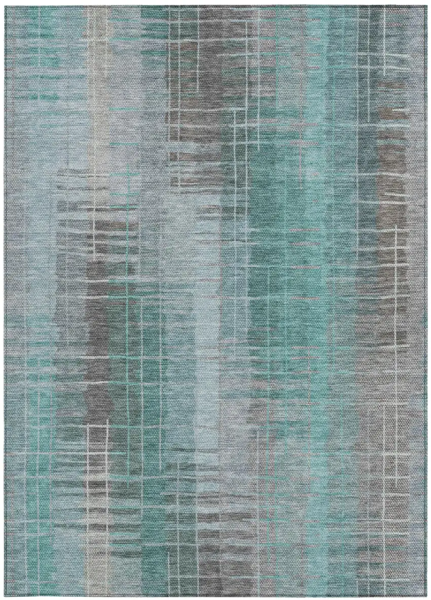 Pale Aqua And Gray Striped Washable Indoor Outdoor Area Rug Photo 4