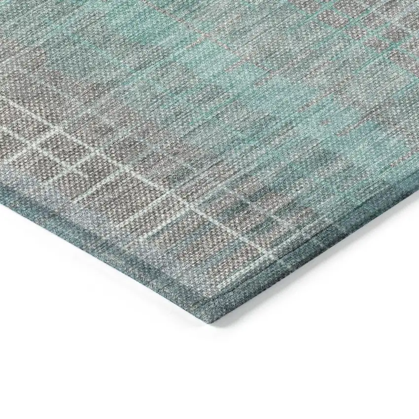Pale Aqua And Gray Striped Washable Indoor Outdoor Area Rug Photo 5