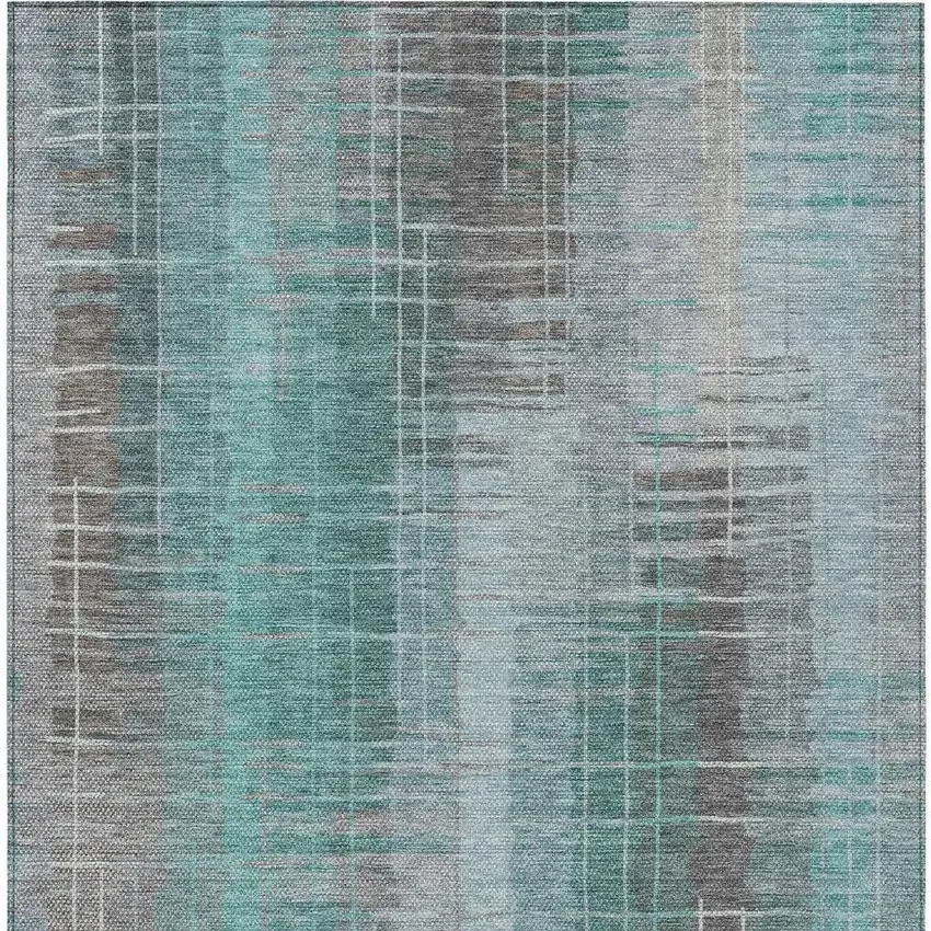 Pale Aqua And Gray Striped Washable Indoor Outdoor Area Rug Photo 6