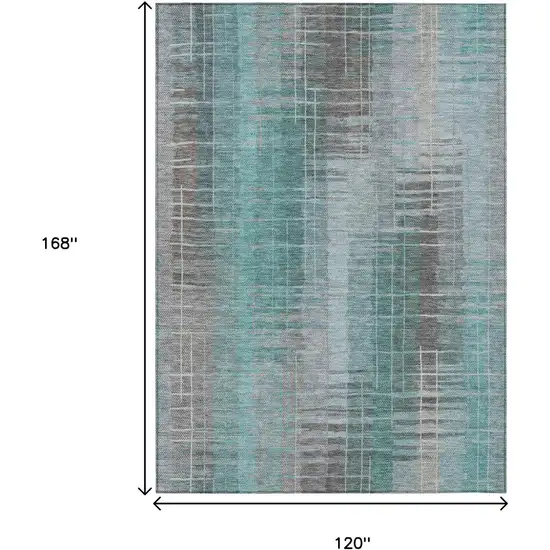 Pale Aqua And Gray Striped Washable Indoor Outdoor Area Rug Photo 3