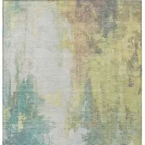 Photo of Pale Aqua And Ivory Abstract Washable Indoor Outdoor Area Rug