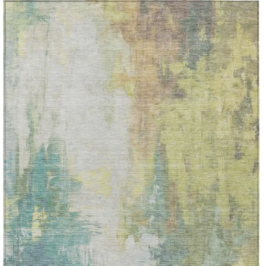 Pale Aqua And Ivory Abstract Washable Indoor Outdoor Area Rug Photo 1
