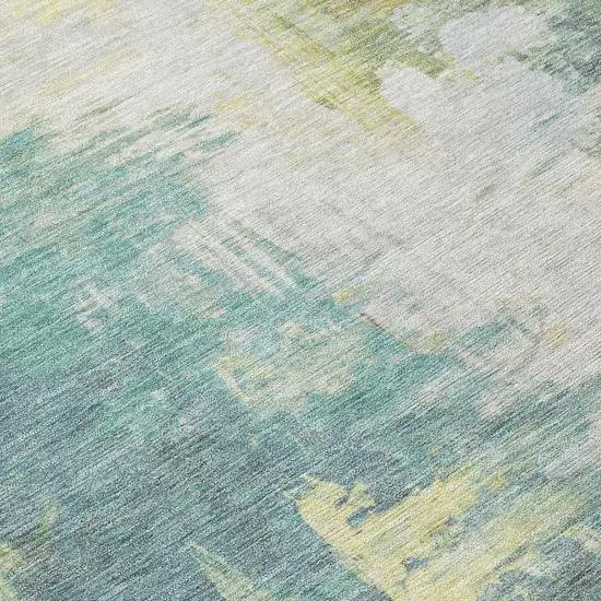 Pale Aqua And Ivory Abstract Washable Indoor Outdoor Area Rug Photo 9