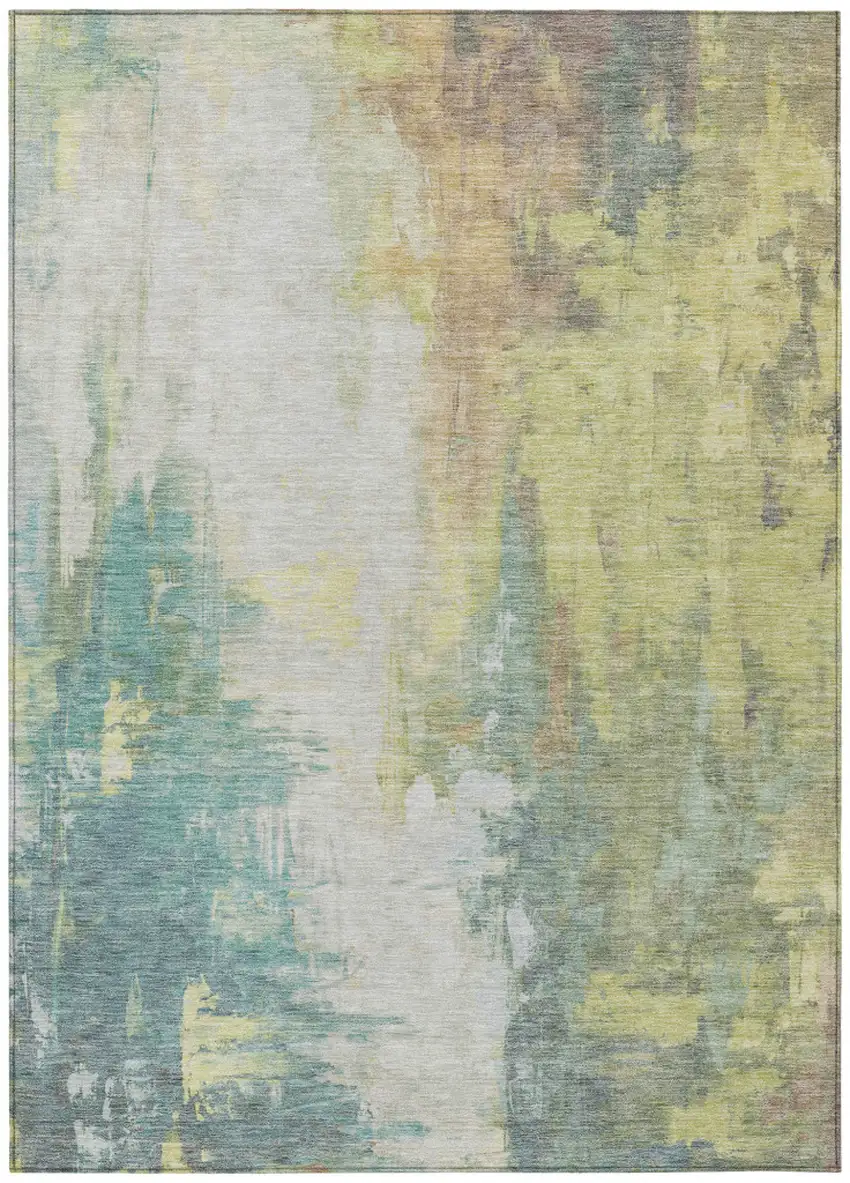 Pale Aqua And Ivory Abstract Washable Indoor Outdoor Area Rug Photo 7
