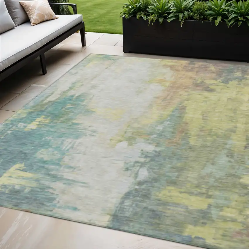 Pale Aqua And Ivory Abstract Washable Indoor Outdoor Area Rug Photo 2
